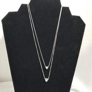 Lc 16" silver tone double strand two hearts 1.1354